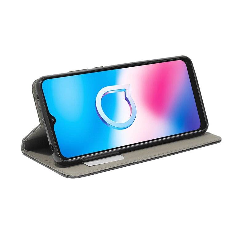 Buch Tasche "Smart" kompatibel mit Alcatel 3X ( 2020 ) Handy Hülle Etui Brieftasche Schutzhülle mit Standfunktion, Kartenfach Schwarz