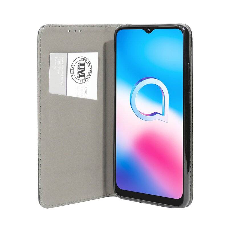 Buch Tasche "Smart" kompatibel mit Alcatel 3X ( 2020 ) Handy Hülle Etui Brieftasche Schutzhülle mit Standfunktion, Kartenfach Schwarz