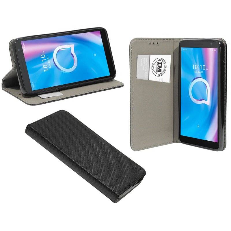 Buch Tasche "Smart" kompatibel mit Alcatel 1B ( 2020 ) Handy Hülle Etui Brieftasche Schutzhülle mit Standfunktion, Kartenfach Schwarz