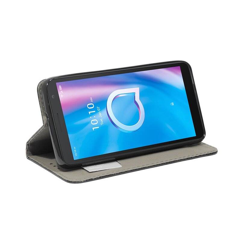 Buch Tasche "Smart" kompatibel mit Alcatel 1B ( 2020 ) Handy Hülle Etui Brieftasche Schutzhülle mit Standfunktion, Kartenfach Schwarz