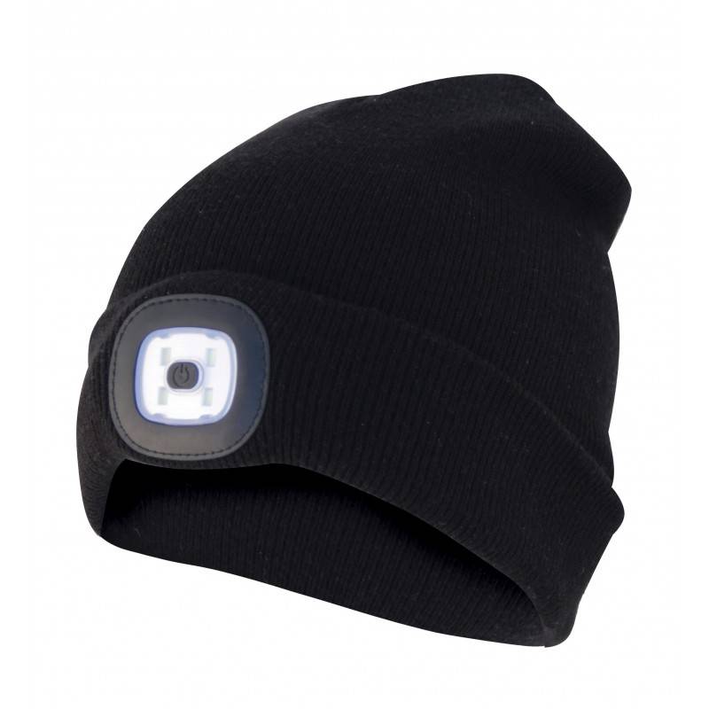 Mütze mit LED-Frontleuchte, Strickmütze mit LED-Licht ideal zum Joggen, Campen, Arbeiten, Spazieren etc., wiederaufladba