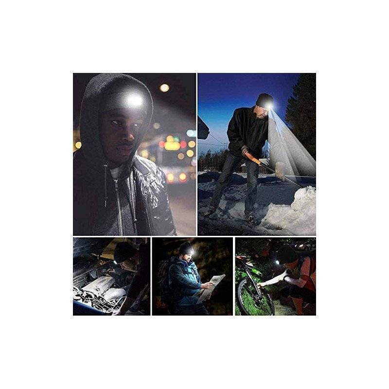 Mütze mit LED-Frontleuchte, Strickmütze mit LED-Licht ideal zum Joggen, Campen, Arbeiten, Spazieren etc., wiederaufladba