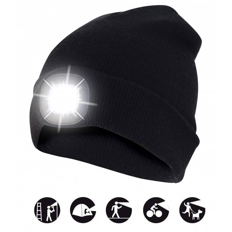 Mütze mit LED-Frontleuchte, Strickmütze mit LED-Licht ideal zum Joggen, Campen, Arbeiten, Spazieren etc., wiederaufladba