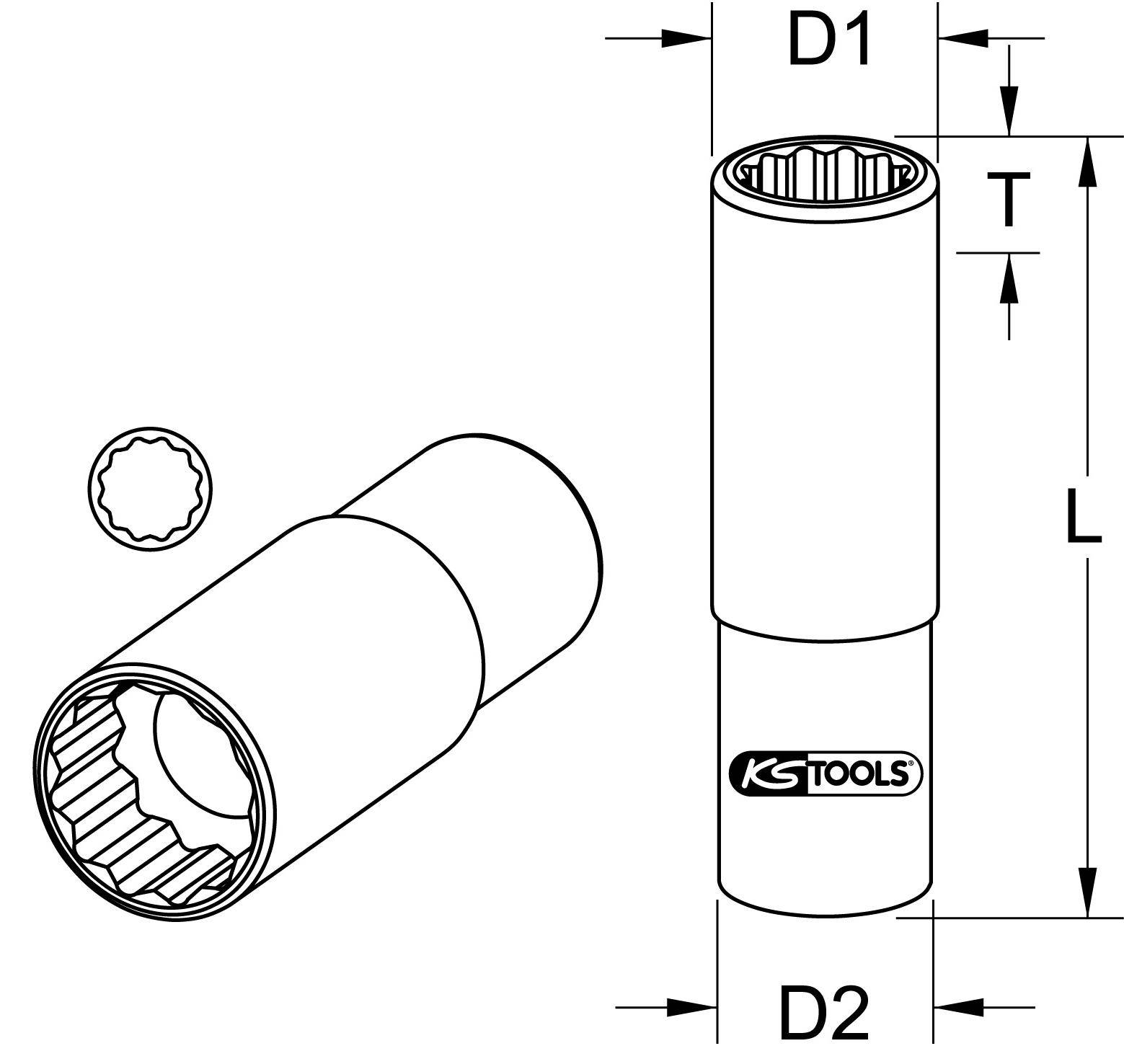 KS TOOLS 3/8" 12-kant-Stecknuss, lang, 1"