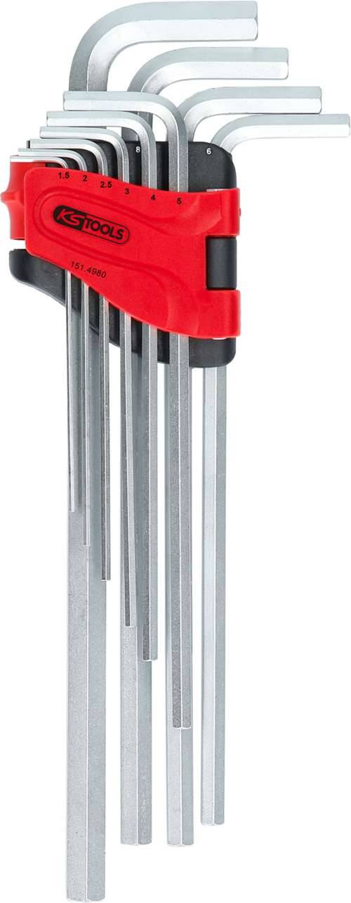 KS Tools 151.4980 Innensechskant-Winkelstiftschlüssel-Satz, extra lang, 10-tlg.