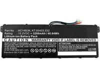 Schwarze Batterie mit Spezifikationen: AC14B3K, 15,2VDC, 3270mAh, 48,44Wh. Warntext darüber, dass die Garantie erlischt, wenn das Etikett entfernt wird.