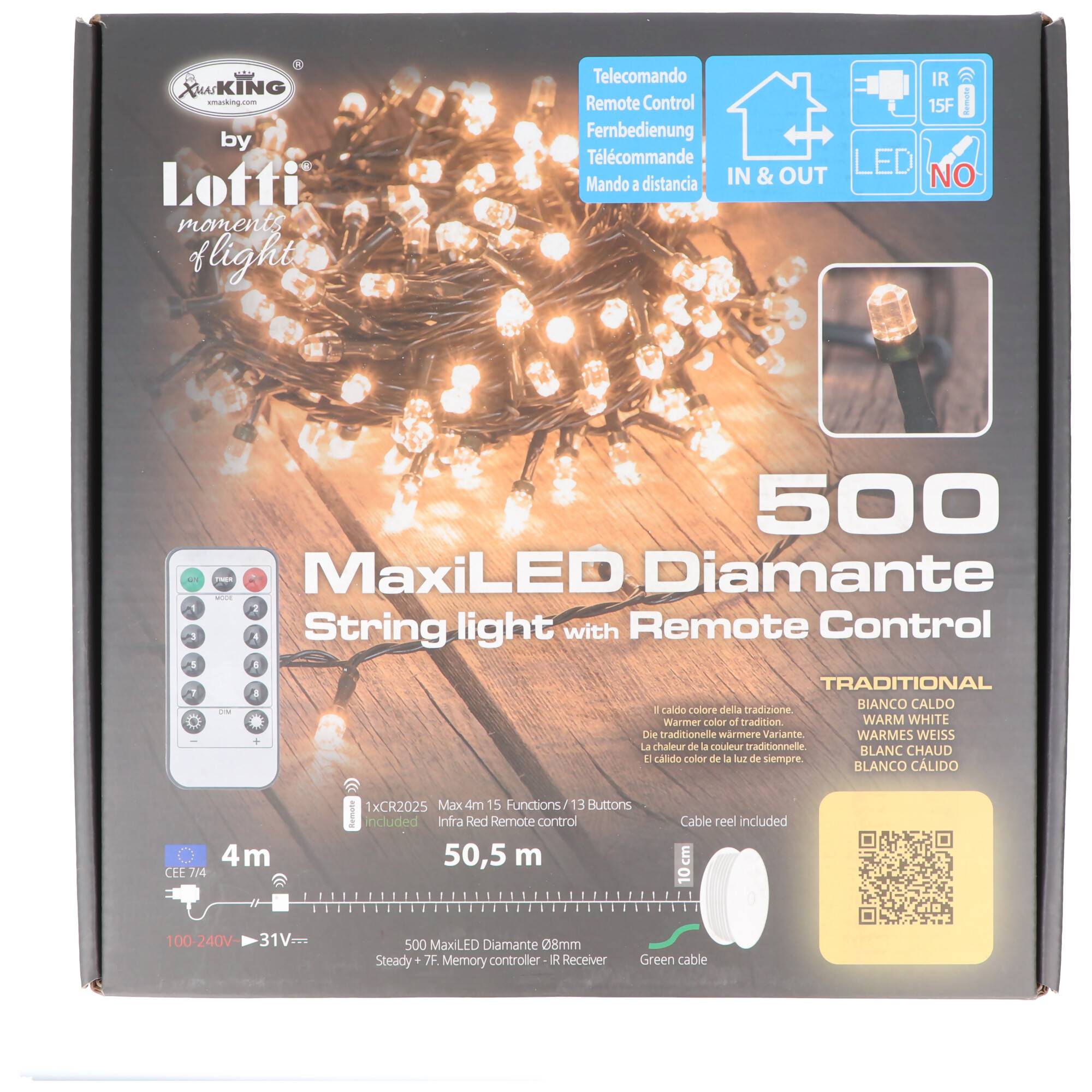 LED-Lichterkette 500er LED bernsteinfarben, LED-Microlichterkette, für Innen- und Außenbereich geeignet, inklusive IR-Fe