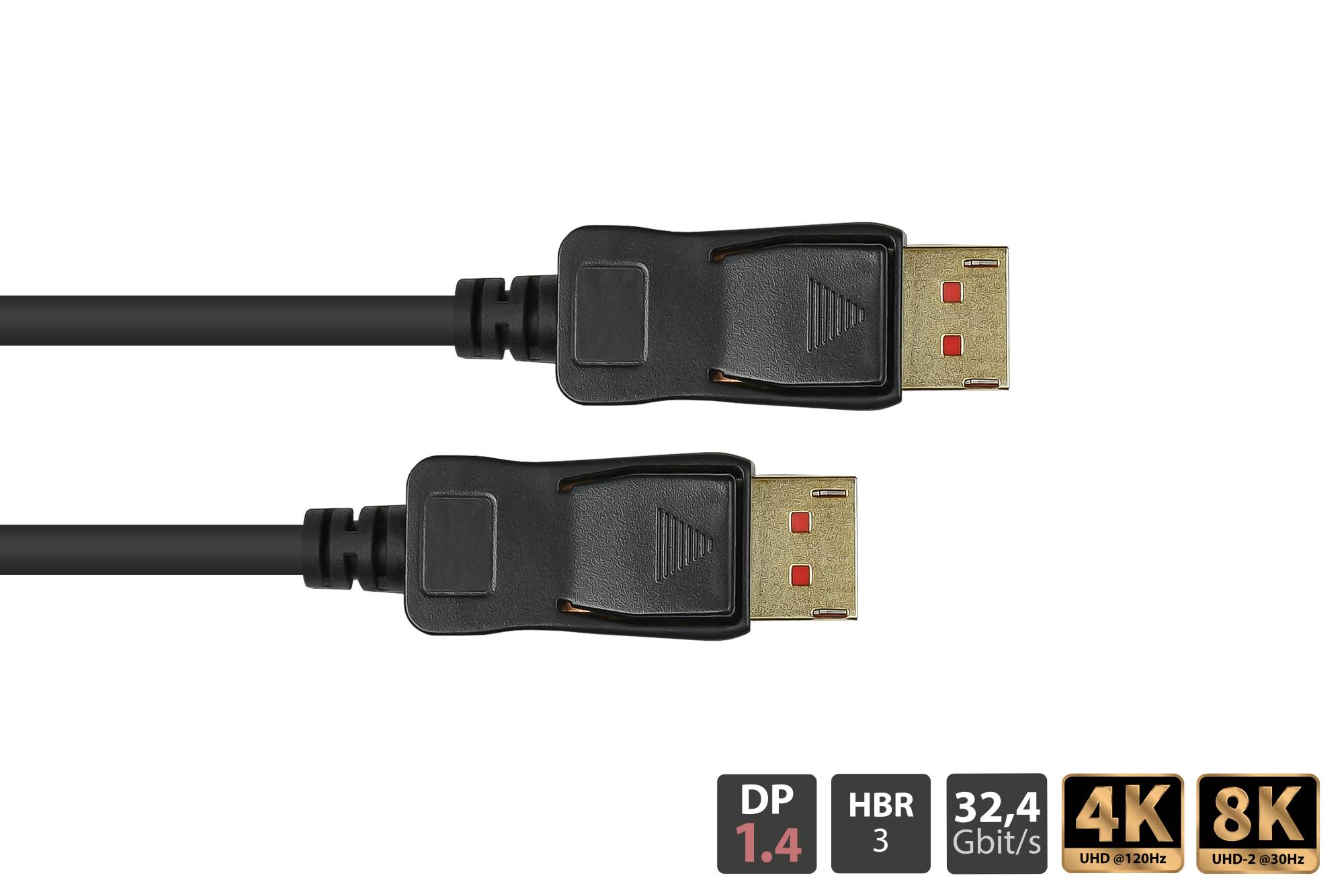 Good Connections® Anschlusskabel DisplayPort 1.4, 8K / UHD-2 @60Hz, vergoldete Kontakte, CU, schwarz, 0,5m, Good Conne