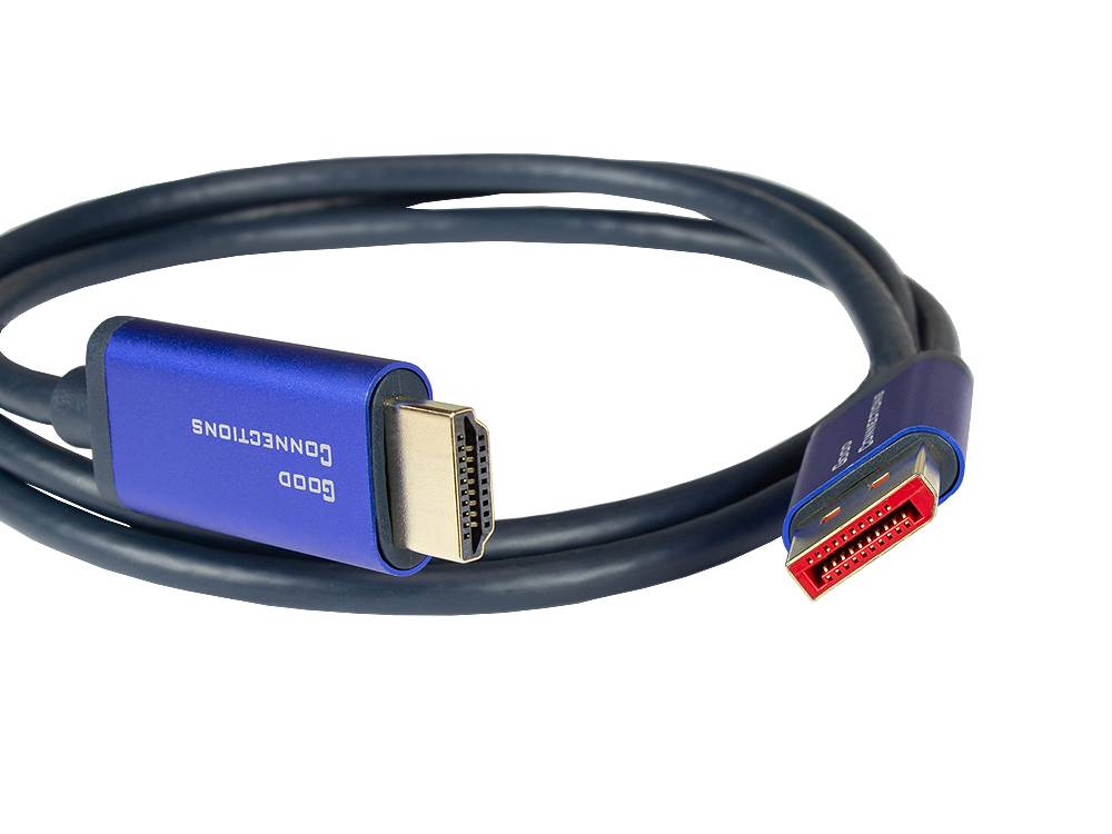 Good Connections® DisplayPort 1.4 an HDMI 2.0 SmartFLEX Kabel, 4K UHD @60Hz, Aluminiumgehäuse, CU, dunkelblau, 2m, Goo