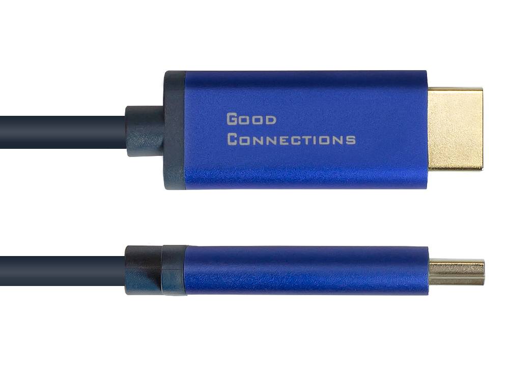 Good Connections® DisplayPort 1.4 an HDMI 2.0 SmartFLEX Kabel, 4K UHD @60Hz, Aluminiumgehäuse, CU, dunkelblau, 2m, Goo
