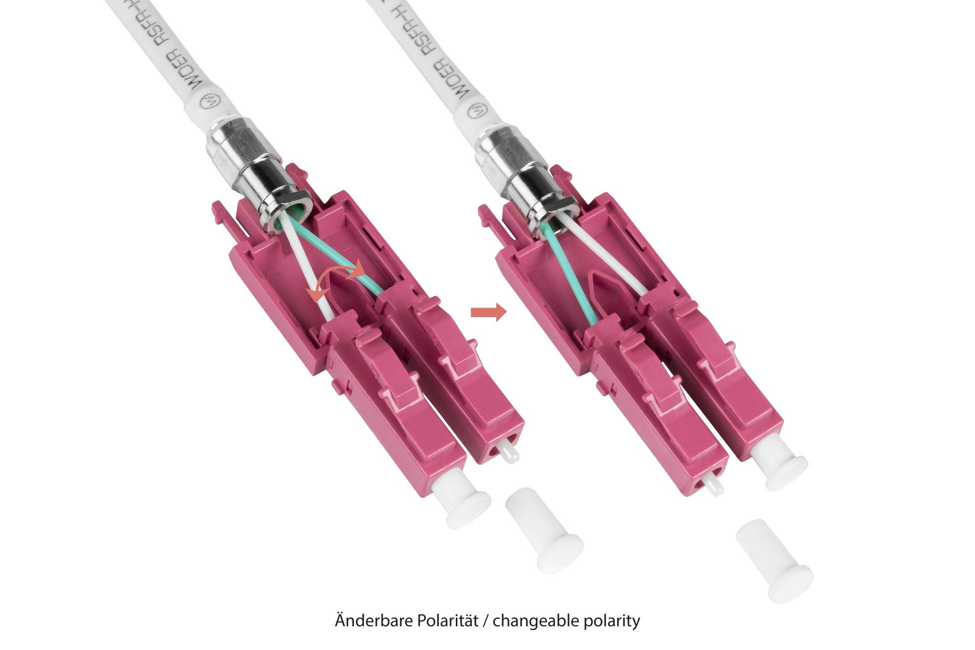 Patchkabel LWL Duplex OM4 (Multimode, 50/125) LC/LC, UNIBOOT, LSZH, austauschbare Polarität, 30m, Good Connections®