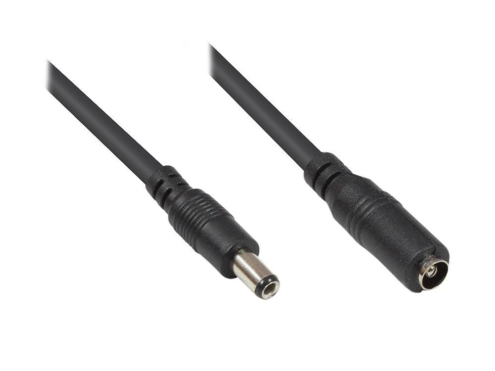 Good Connections® Niedervolt-Verlängerungskabel, 5,5mm x 2,5mm Stecker an Kupplung, schwarz, 10m
