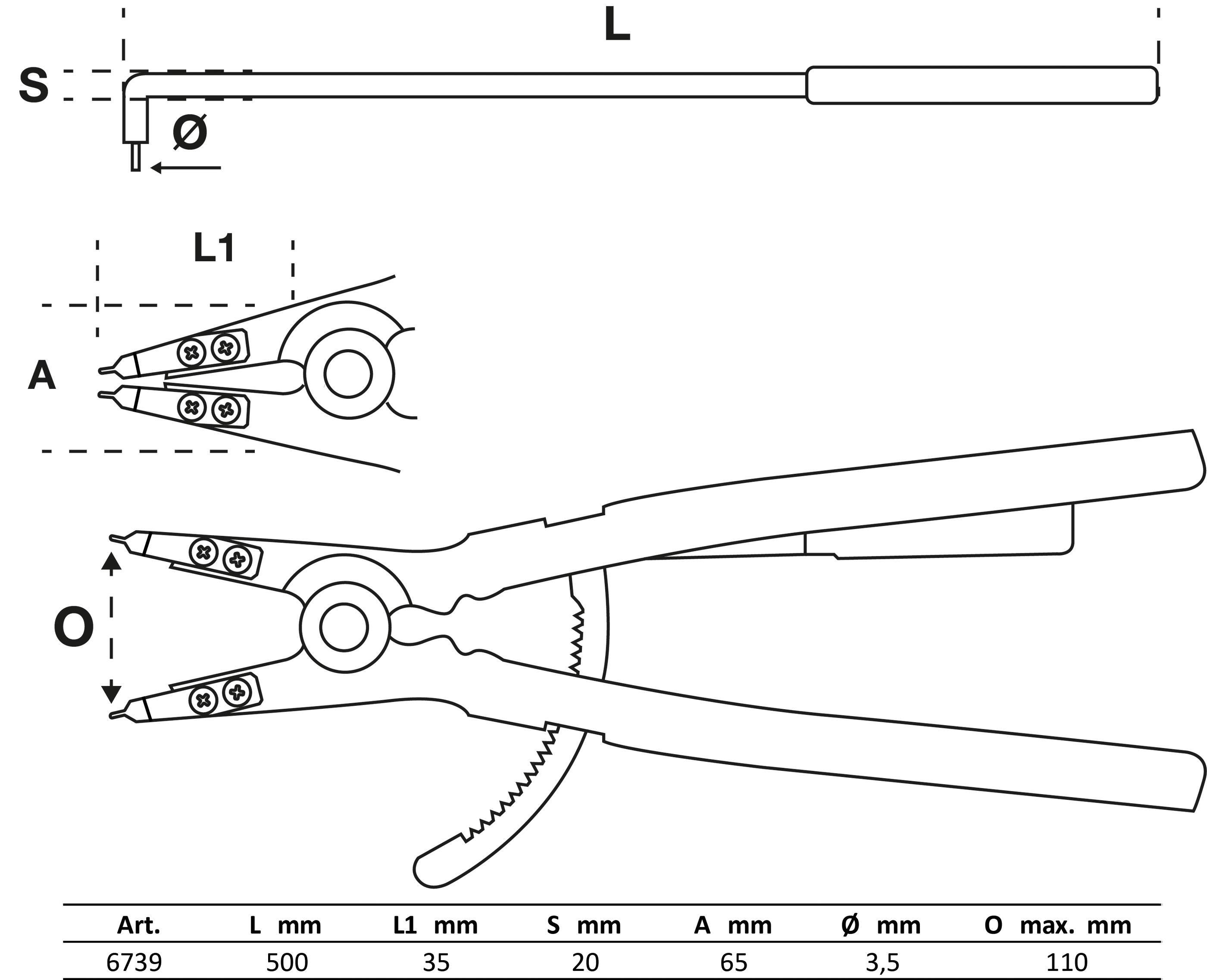 BGS Sprengringzange | abgewinkelt | fr Auensprengringe | 500 mm