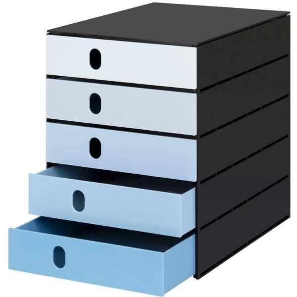 Schubladenbox styroval pro color flow 5 Schubladen geschlossen blau/schwarz