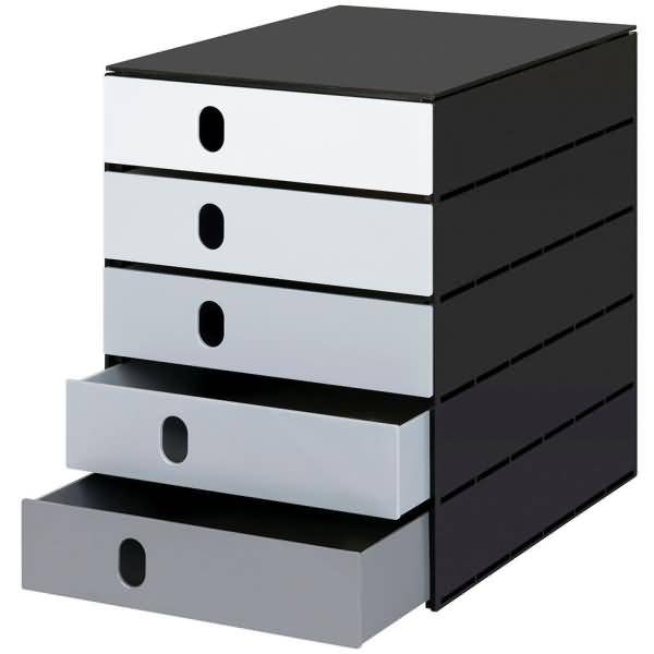 Schubladenbox styroval pro color flow 5 Schubladen geschlossen grau/schwarz