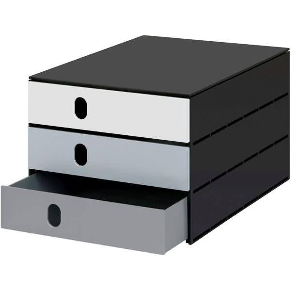 Schubladenbox styroval pro color flow 3 Schubladen geschlossen grau/schwarz