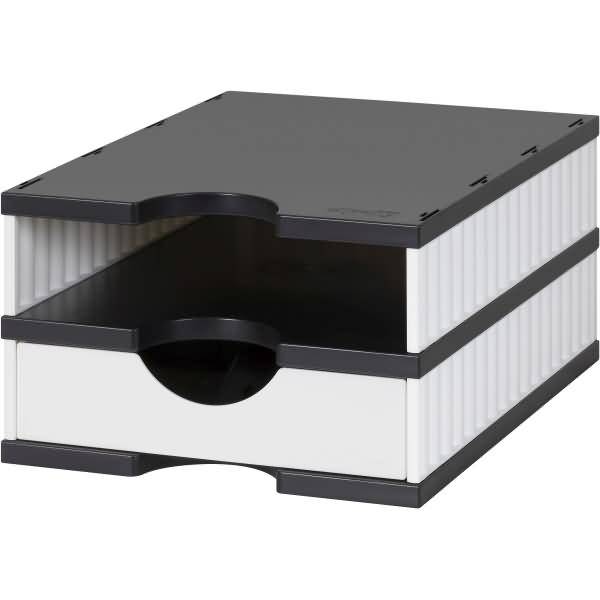Aufbewahrungsbox styrodoc uno SET 2 Fächer weiß/schwarz Schublade weiß