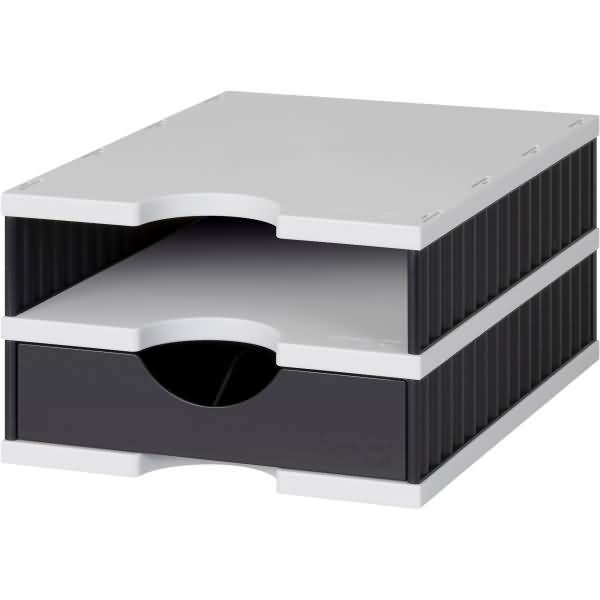 Aufbewahrungsbox styrodoc uno SET 2 Fächer schwarz/grau Schublade schwarz