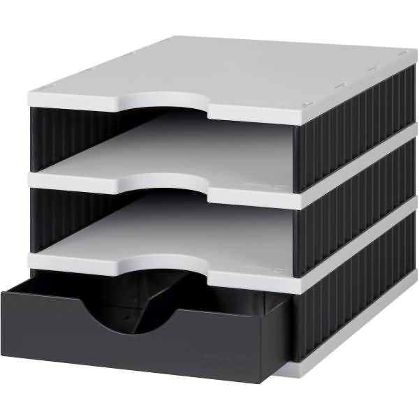 Aufbewahrungsbox styrodoc uno SET 3 Fächer schwarz/grau Schublade schwarz