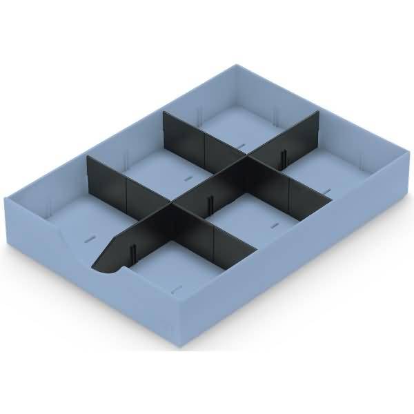 Sytem-Schublade styrodoc mit 1 Längs- und 2 Querstegen pastellblau