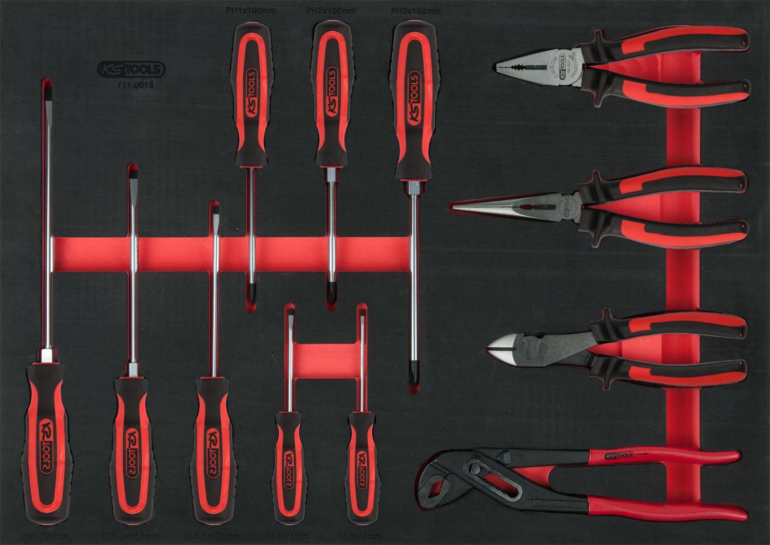 KS TOOLS Schraubendreher- und Zangen-Satz, 12-tlg in 1/1 Systemeinlage