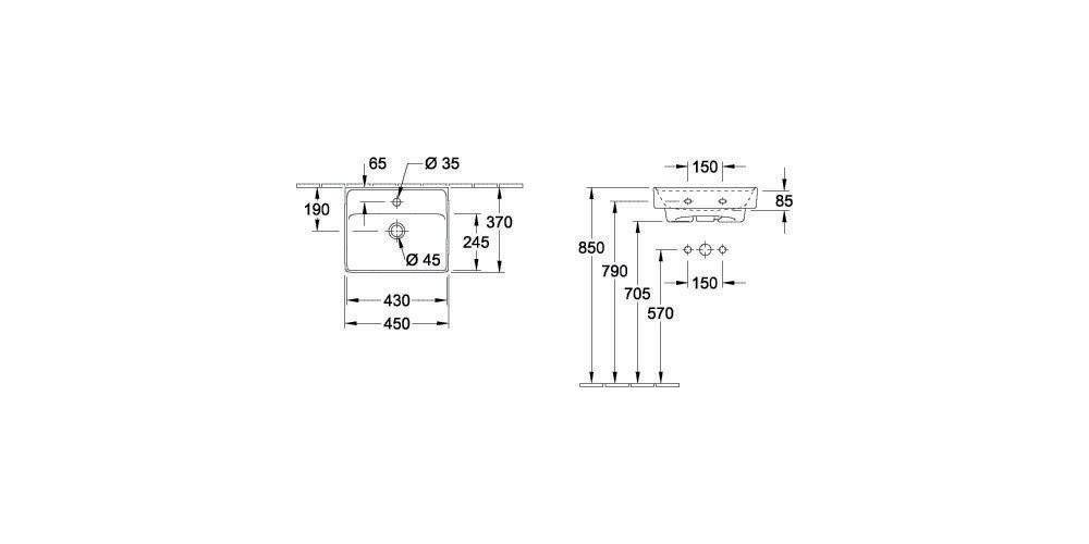 Villeroy & Boch V&B Handwaschbecken COLLARO 450x370mm mit ÜL mit HL we