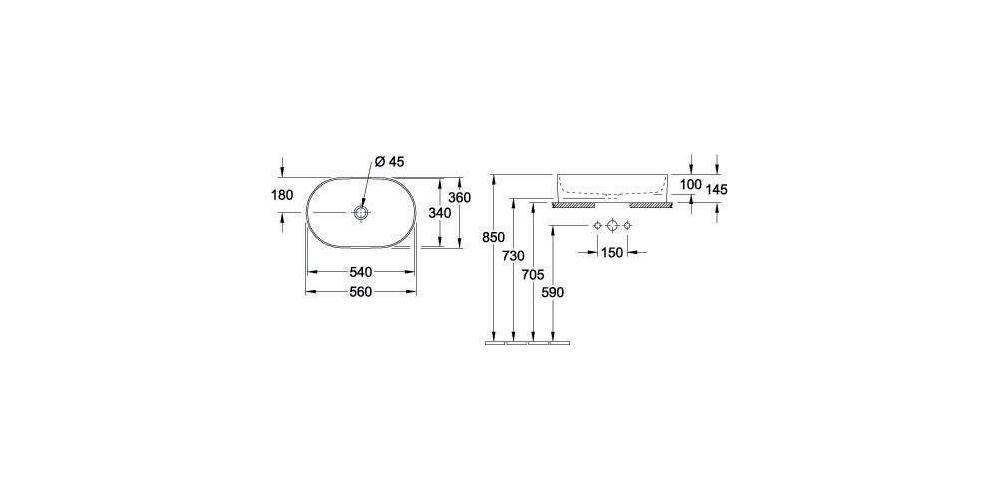 Villeroy & Boch V&B Aufsatzwaschtisch COLLARO 560x360mm, ov, ohne