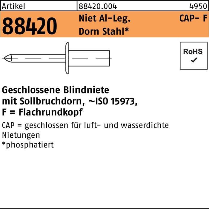 GESIPA Blindniete R 88420 Flachrundkopf 4,8 x 16 Niet Aluminium/Dorn