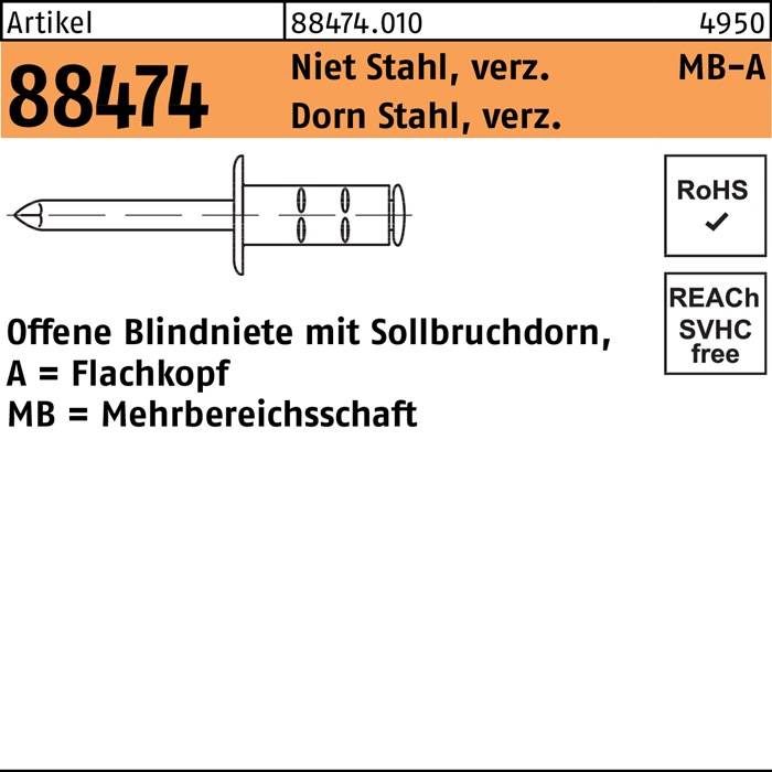 GESIPA Blindniete R 88474 Flachkopf 3,2 x 9,5 Niet Stahl