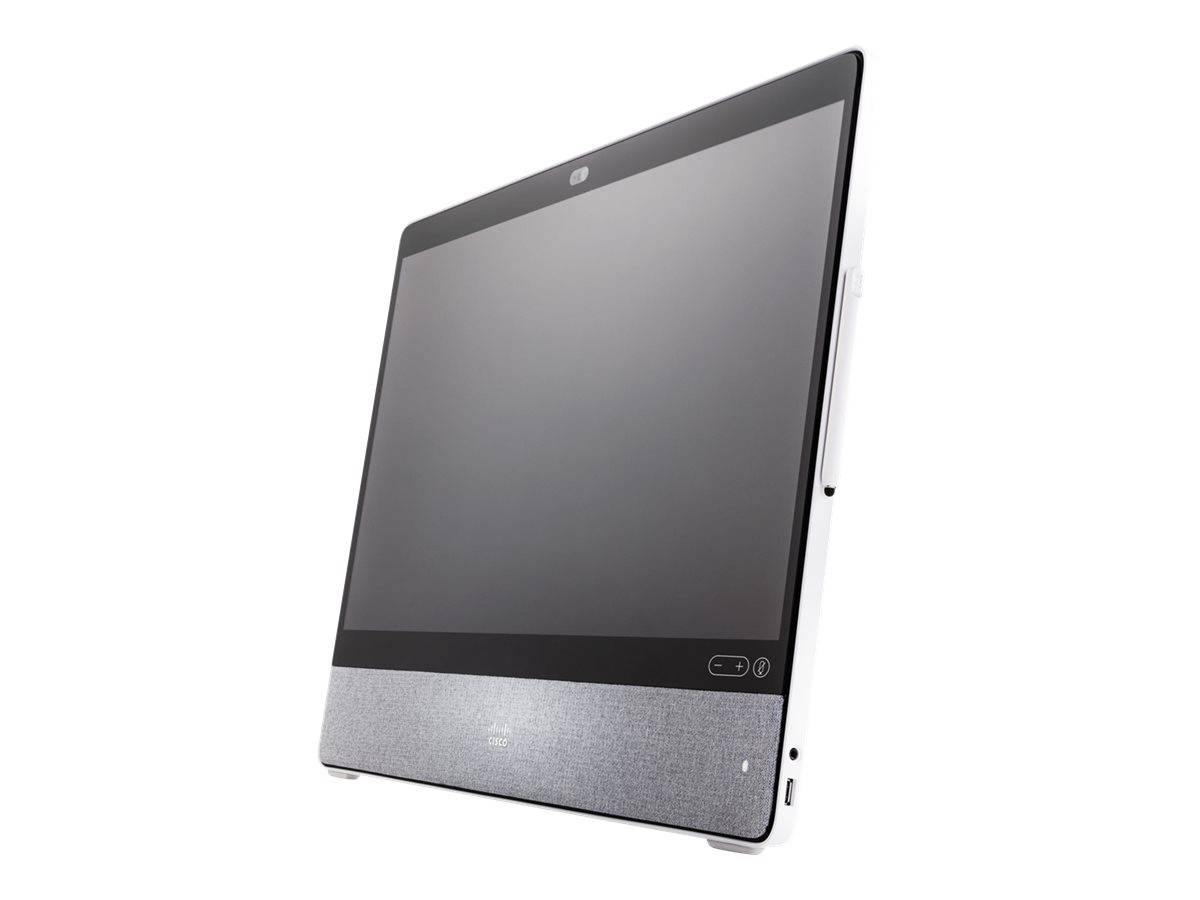 Ein schlanker Touchscreen-All-in-One-Desktop-Computer, der in einem Winkel auf weißem Hintergrund dargestellt wird.