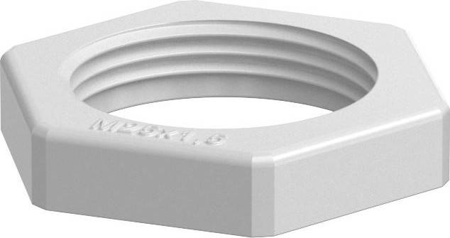 Ein weißer, sechseckiger Kunststoff-Schraubverschluss mit Innengewinde, konzipiert für eine sichere Abdichtung, aus einem Winkel betrachtet.