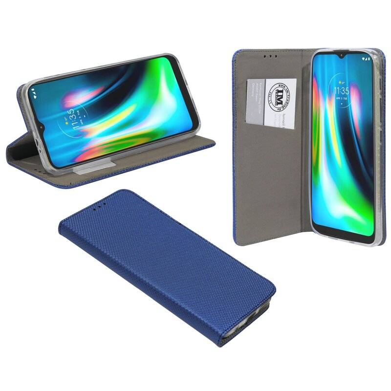 Elegante Buch-Tasche Hülle Smart Magnet für MOTOROLA MOTO G9 PLAY Leder Optik Wallet Book-Style Cover Schale Blau