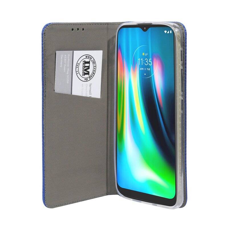 Elegante Buch-Tasche Hülle Smart Magnet für MOTOROLA MOTO G9 PLAY Leder Optik Wallet Book-Style Cover Schale Blau