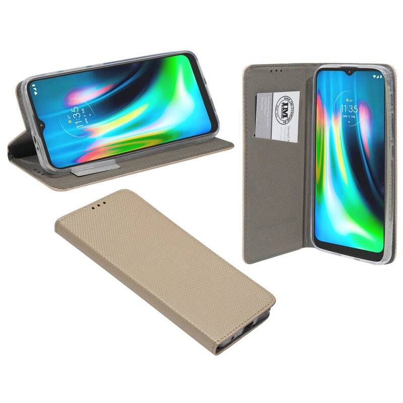 Elegante Buch-Tasche Hülle Smart Magnet für MOTOROLA MOTO G9 PLAY Leder Optik Wallet Book-Style Cover Schale Gold