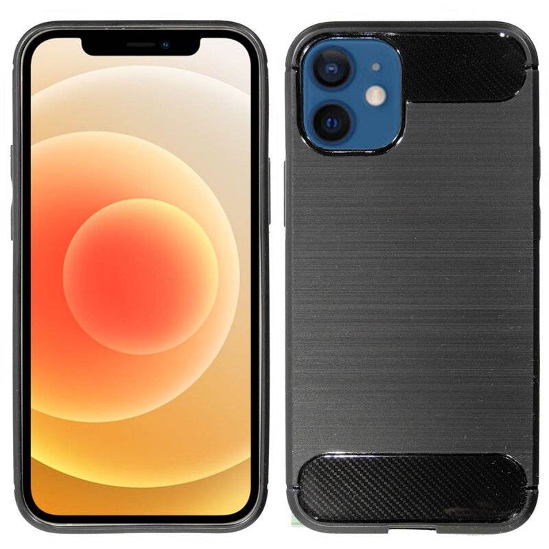 Silikon Hülle Bumper Carbon für iPhone 12 Case TPU Soft Handyhülle Cover Schutzhülle Schwarz