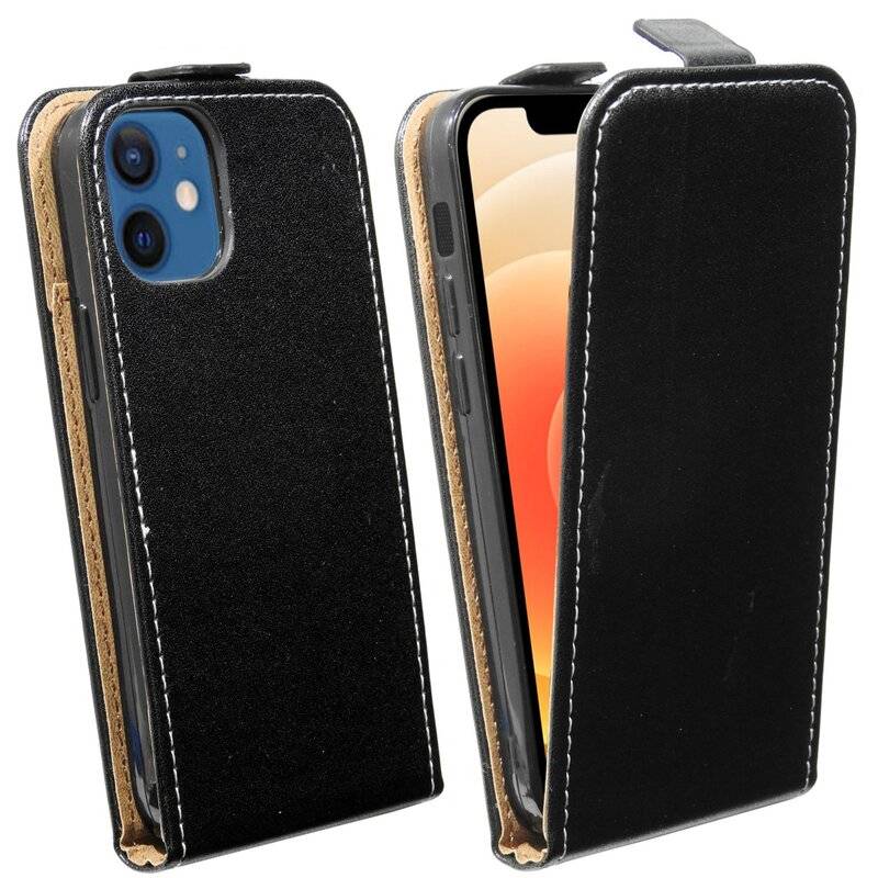 Flip Case für iPhone 12 Mini Handy Tasche vertikal aufklappbar Schutzhülle Klapp Hülle Schwarz