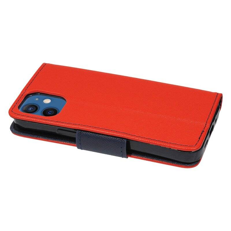 Buch Tasche "Fancy" für iPhone 12 Mini Handy Hülle Etui Brieftasche Schutzhülle mit Standfunktion, Kartenfach Rot-Blau