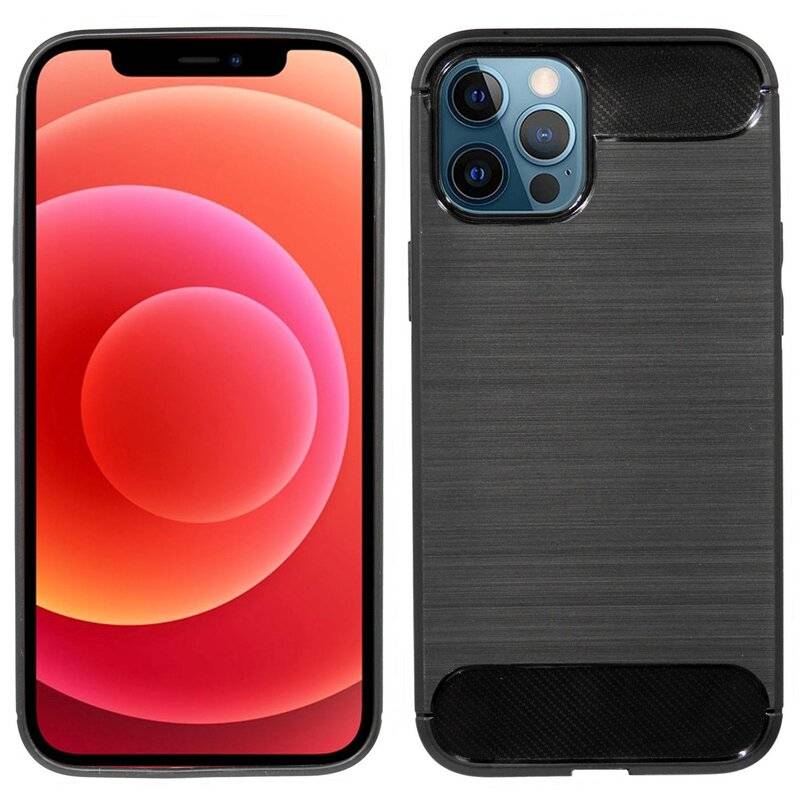 Silikon Hülle Bumper Carbon für iPhone 12 Pro Case TPU Soft Handyhülle Cover Schutzhülle Schwarz