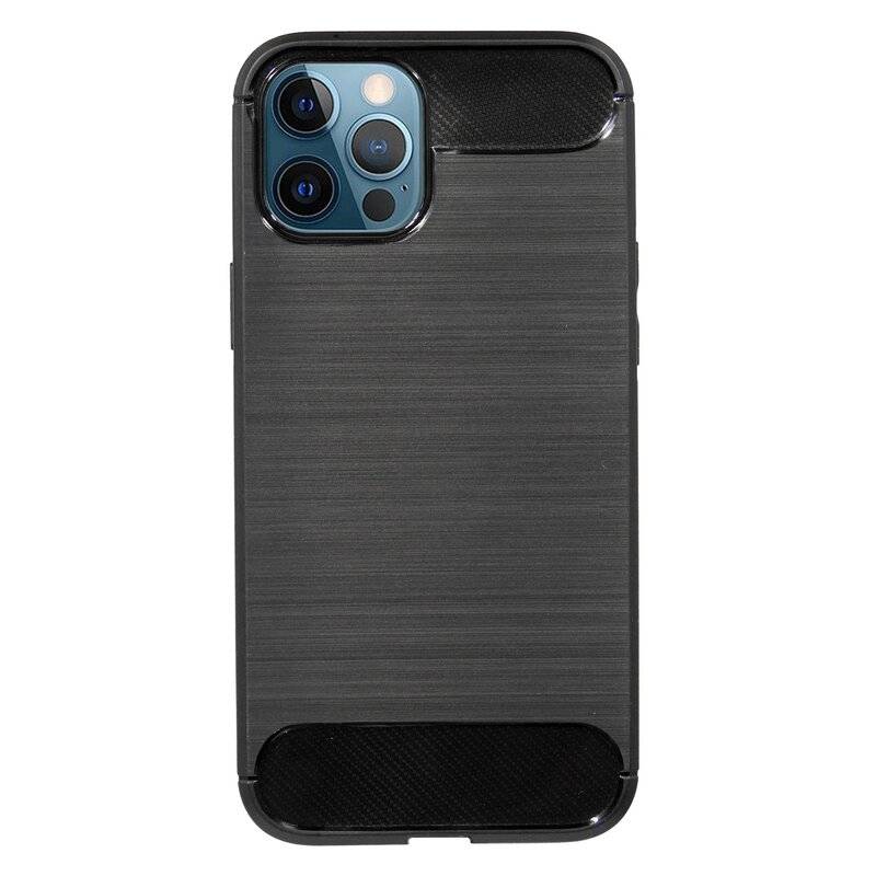 Silikon Hülle Bumper Carbon für iPhone 12 Pro Case TPU Soft Handyhülle Cover Schutzhülle Schwarz