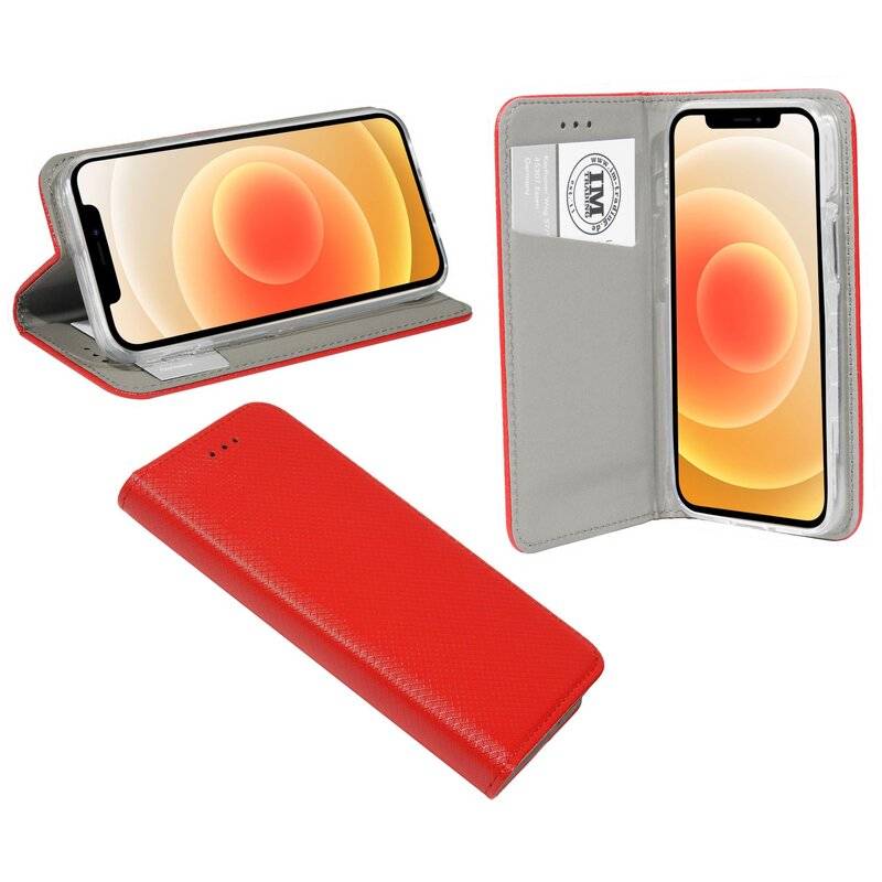 Buch Tasche "Smart" für iPhone 12 Mini Handy Hülle Etui Brieftasche Schutzhülle mit Standfunktion, Kartenfach Rot