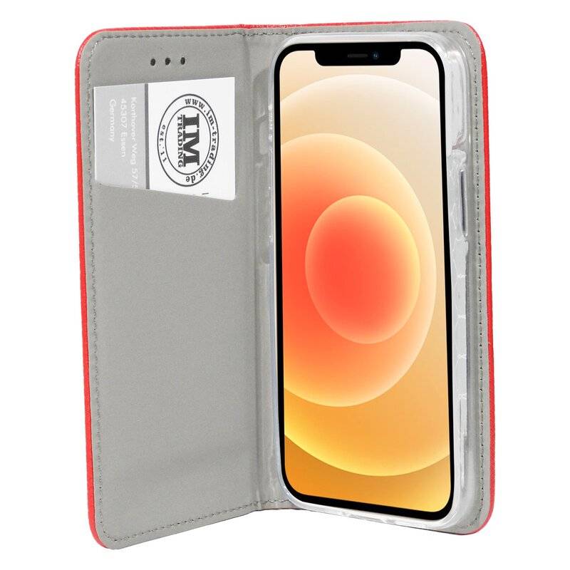 Buch Tasche "Smart" für iPhone 12 Mini Handy Hülle Etui Brieftasche Schutzhülle mit Standfunktion, Kartenfach Rot