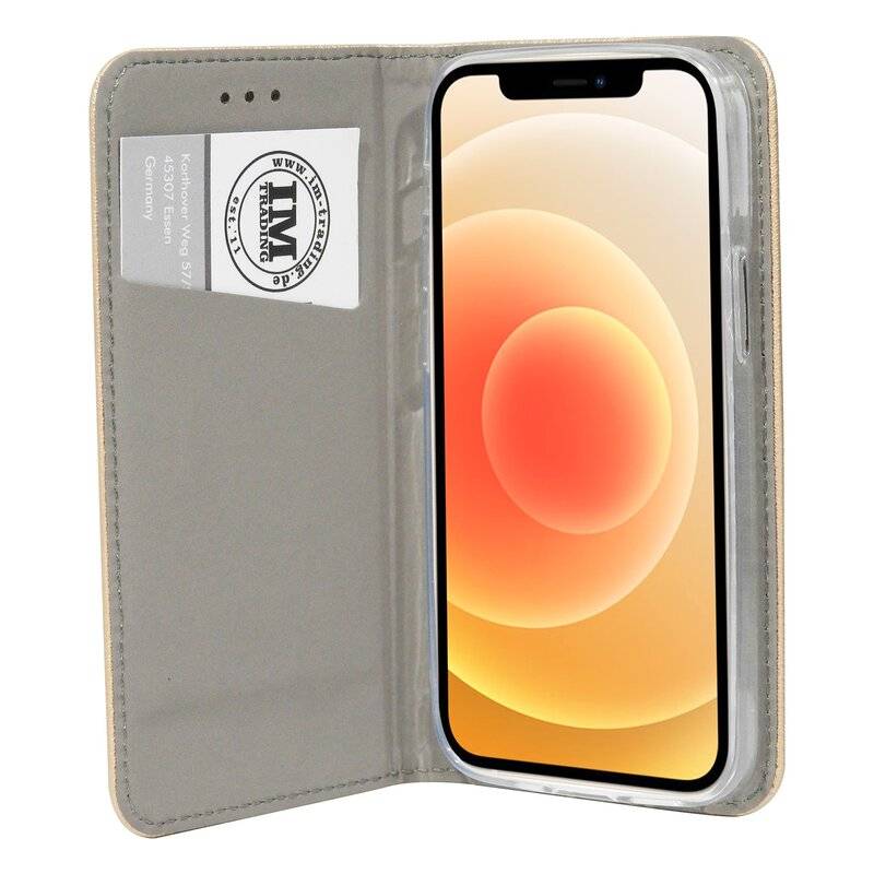 Buch Tasche "Smart" für iPhone 12 Mini Handy Hülle Etui Brieftasche Schutzhülle mit Standfunktion, Kartenfach Gold