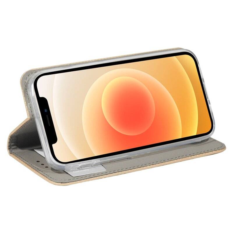 Buch Tasche "Smart" für iPhone 12 Mini Handy Hülle Etui Brieftasche Schutzhülle mit Standfunktion, Kartenfach Gold