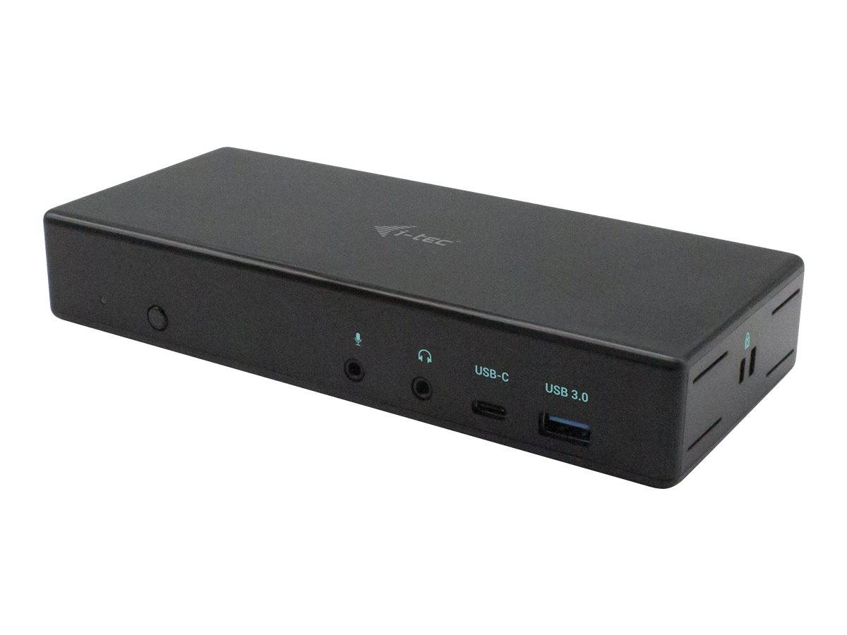 Schwarze VAVA Dockingstation mit vorderer Stromtaste, Kopfhörer- und Mikrofon-Buchsen, USB-C-Anschluss und USB-3.0-Anschluss.