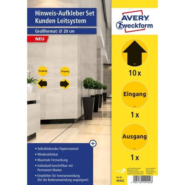 Aufkleber Set Kundenleitsystem 200mm gelb/schwarz VE=12 Stück