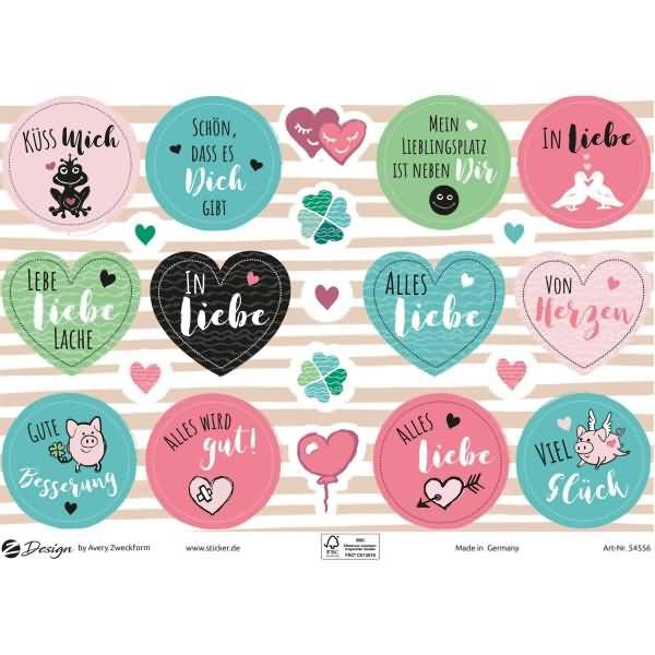 Deko Sticker -Liebe + Glück- konturgestanzt wiederablösbar bunt 42 Stück