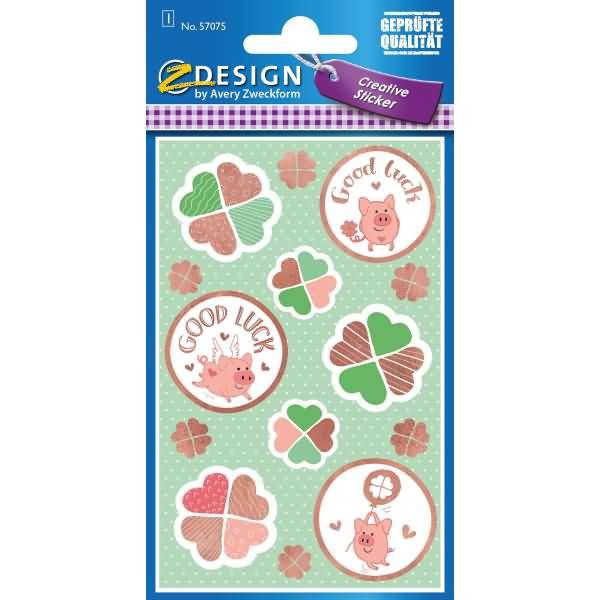 Creative Papier-Sticker Good Luck 14 Stück bunt 1 Bogen