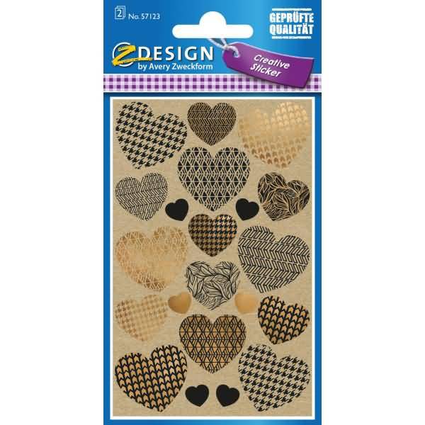 Creative Papier-Sticker Naturlook -Herzen- 21 Motive braun schwarz gold,