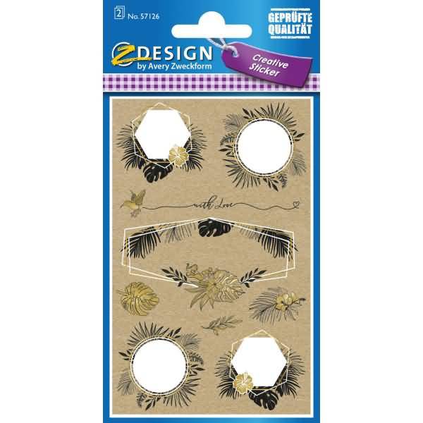 Creative Papier-Sticker Naturlook -Tropen- 9 Motive braun schwarz gold