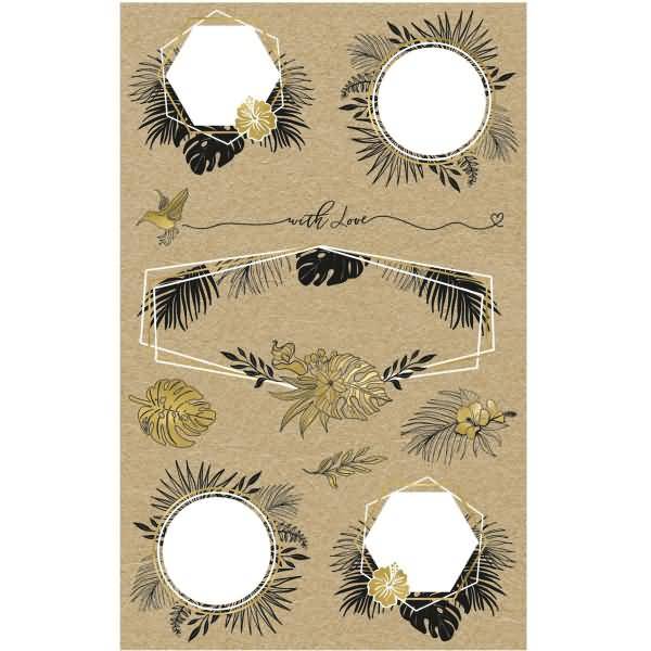 Creative Papier-Sticker Naturlook -Tropen- 9 Motive braun schwarz gold